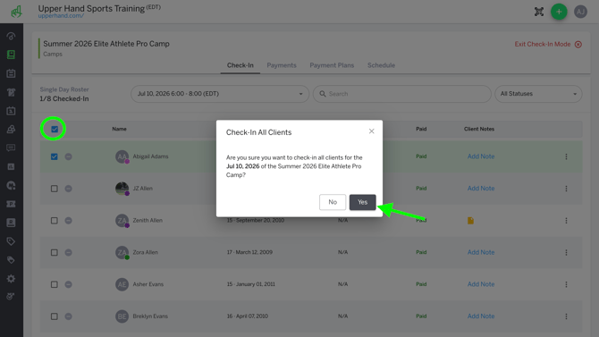 Check-In All Clients Modal