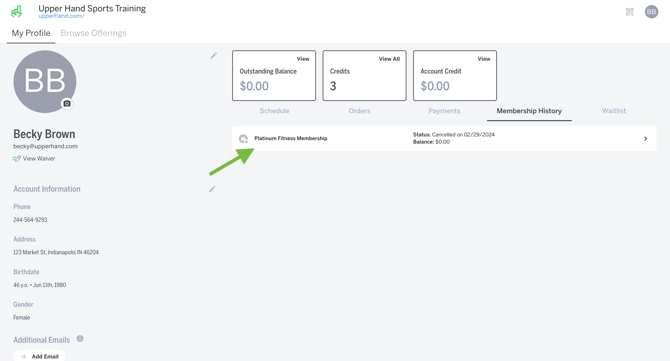 Client Profile - Click Historical Membership