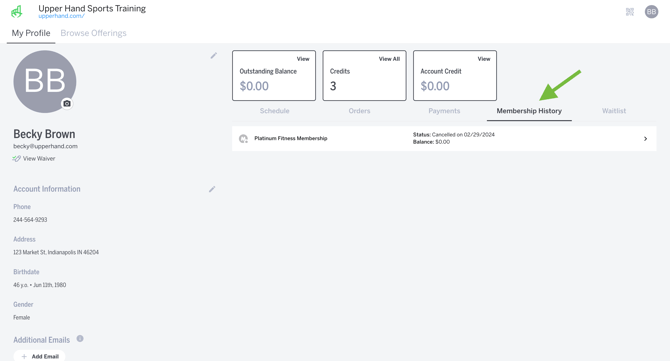 Client Profile - Mem HIstory Tab