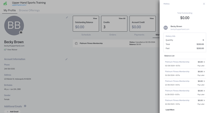 Client Profile - Mem Payment History Drawer