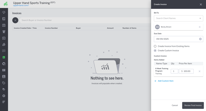 Custom Item Added to Invoice