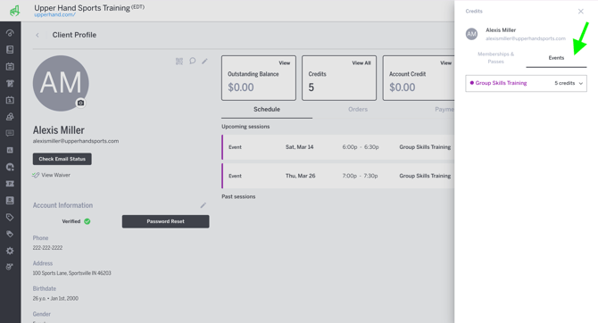 Events tab in Credits Drawer