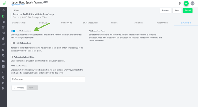 Enable Evaluations]
