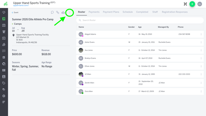 Event Landing Page>3 Dot Menu
