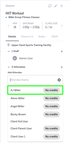 Class Session Summary - Search Client With No Credits