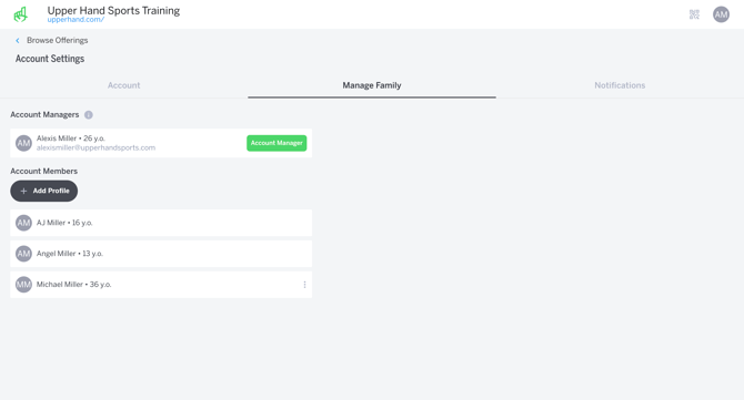 Settings>Family Account Tab