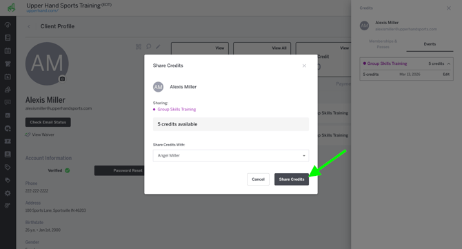 Share Credits Button in Share Credits Modal