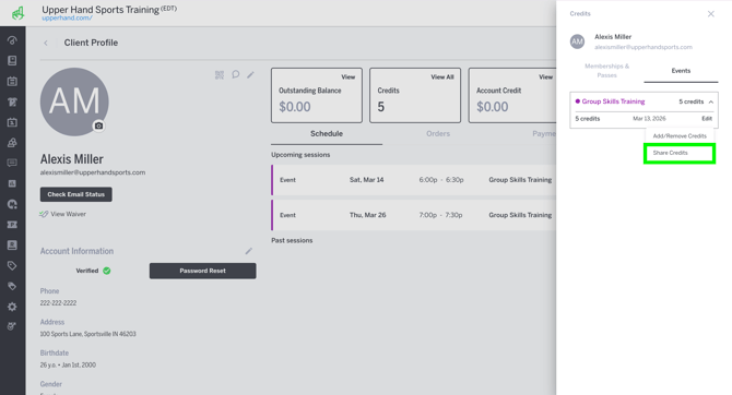 Share Credits from Edit Menu