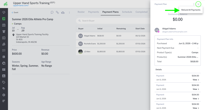 Paymen Plan Drawer>3Dots>Refund