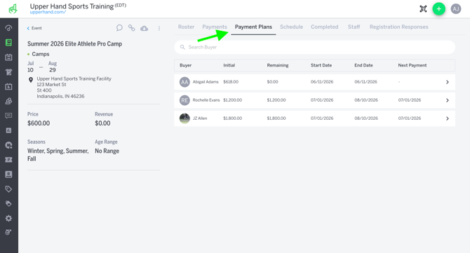 Payment Plans Tab - Fixed Event