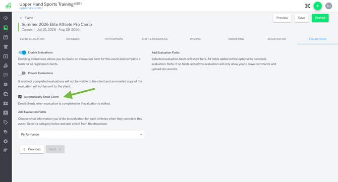 SMB Evals Automatically Email Client Enabled