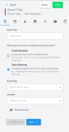 UH create an event in app 1